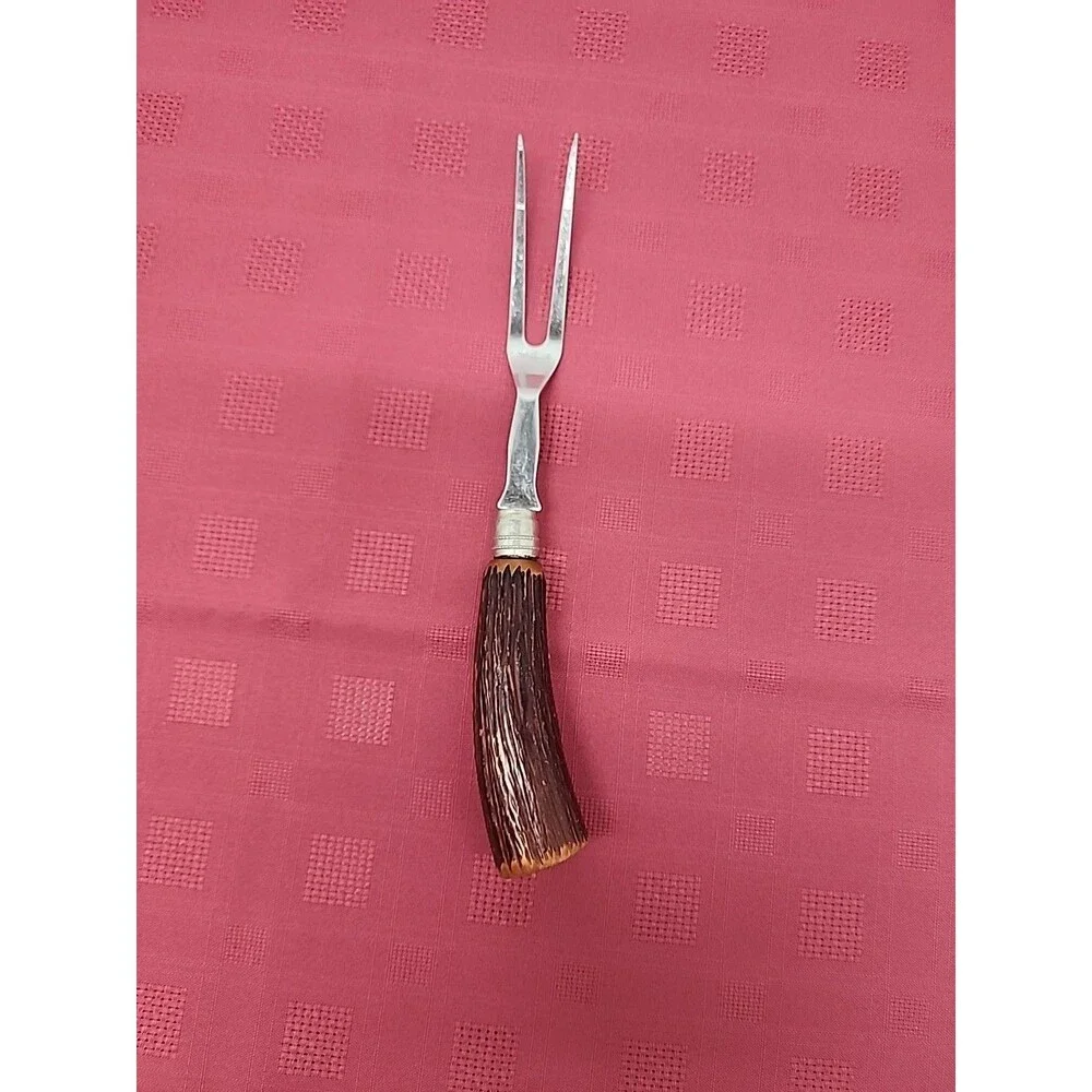 Vintage Bakelite Handle Carving Fork Antler Design 10.25